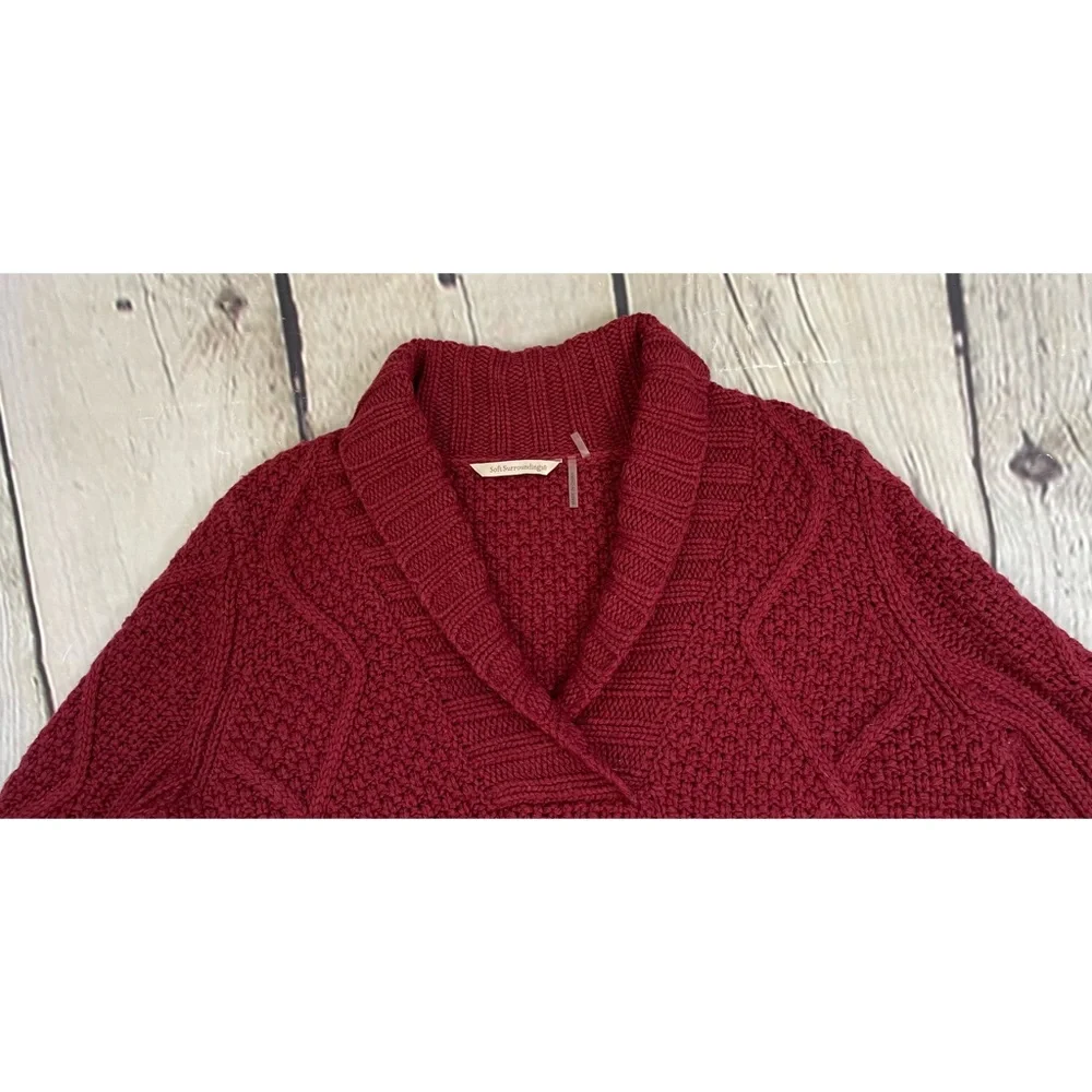 Soft Surroundings Maroon Wool Blend Cable Knit Sweater